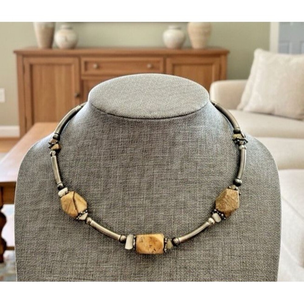 Picture Jasper Beaded Choker Necklace Natural Stone Earth Tone Design